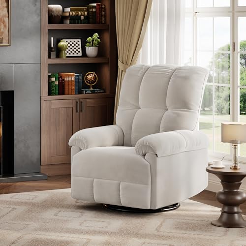 Image of GarveeHome Recliner Chair, 360 Swivel Rocker Glider Nursery Chair with Padded Armrest and Deep Seat, Chenille Upholstered Reclining Sofa Chair for Living Room, Bedroom and Nursery(Cream)