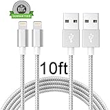 ONSON Lightning Cable,2Pack 10FT Extra Long Nylon Braided Charging Cord Data Sync Cable for iPhone 7/7 Plus,6/6S/6 Plus/6S Plus,5/5S/5C/SE,iPad,iPod Nano 7,iPod Touch (Silver+Gray)