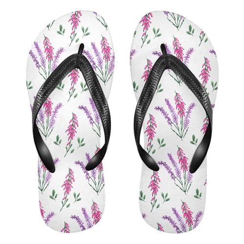 Purple Pink Flower White Flip Flops for Beach Thong Sandals Anti-slip Lightweight Beach Shoes for House Indoor Outdoor