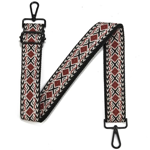 Image of Crossbody Straps for Purses Silver Hardware Purse Strap Wide Shoulder Strap Adjustable Replacement,Retro Jacquard Embroidery for Shoulder Bags, Canvas Tote Handbags
