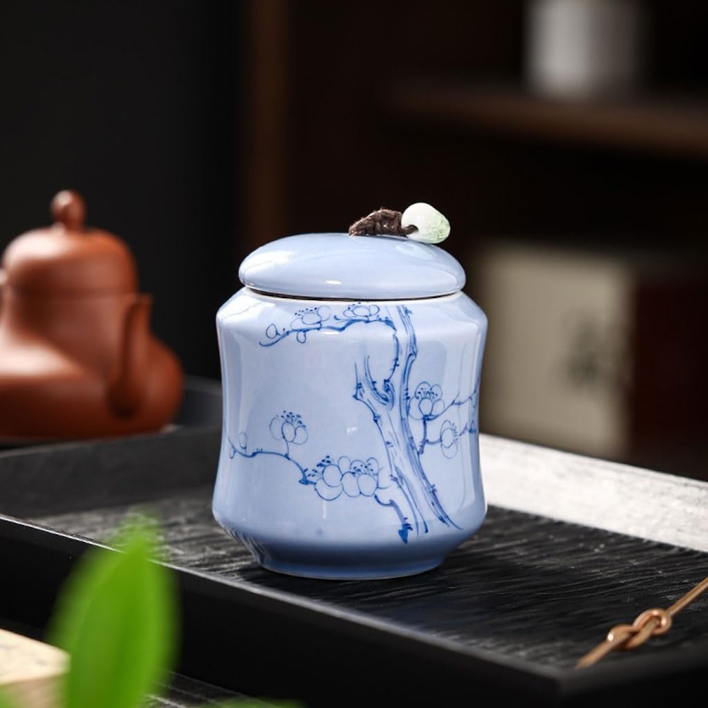 Herbata kawa pojemniki na cukier mały zamknięty słoik do przechowywania ręcznie malowany kwiat śliwy ceramiczny słoik na herbatę zamknięty pojemnik na herbatę pojemniki kuchenne