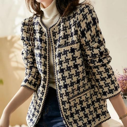 Women’s Tweed Blazers Jackets, Open Front Plaid Tweed Suit Jacket, Elegant Business Work Jacket Spring Fall Winter4
