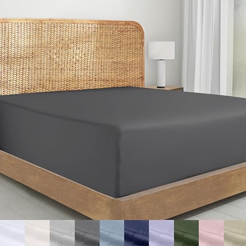 Image of California Design Den 100% Organic Cotton Twin Fitted Sheets, Grey | GOTS Certified, Crisp & Airy Percale, All-around Elastic, No-Pop Fit, Durable, Easy Care, Backed by GH Seal
