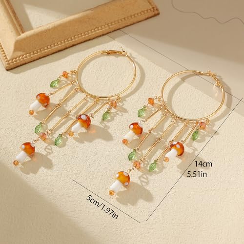 Colorful Boho Tassel Hoop Earrings Mushroom Leaves Dangle Earring for Women2
