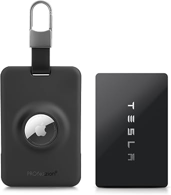 PROfezzion Secure Tesla Key Card Holder with AirTag Slot, 1 Pack Black | Must Have Accessories, Hard Shell, Compatible with Model 3 Y S X Cybertruck, Keychain Key Rings Included, Easy Installation