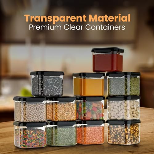 Image of Plastic Jar for Kitchen Storage Set of 6 (500 Ml Each) | Airtight BPA Free Food Grade Containers | Transparent Storage Boxes for Tea, Coffee, Sugar, Dry Fruits, Spices | Dishwasher Safe