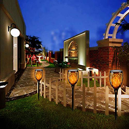 QINOL [Big Size] 4-Pack 33 LED Solar Lights Outdoor, Upgraded Solar Torch Light with Flickering Flame, Waterproof Landscape Decoration Lights for Pathway Garden - Dusk to Dawn Auto On/Off