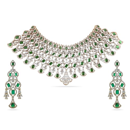 Image of Rubans AD Zircon Ornate Necklace for Woman with Earrings Set