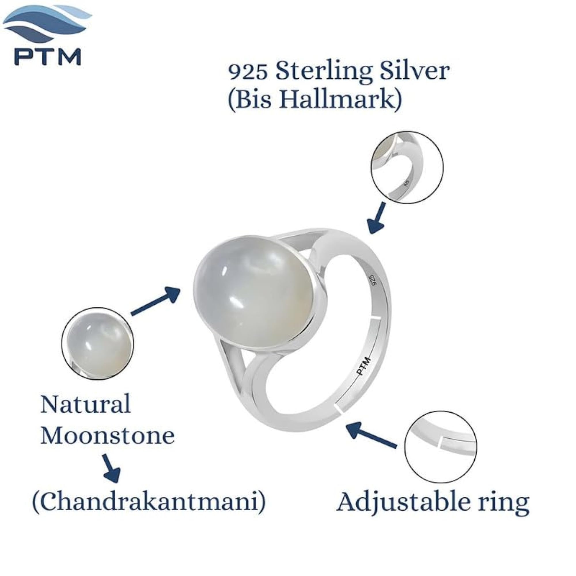 Moonstone/Chakrant Adjustable Ring in 925 Sterling Silver for Women