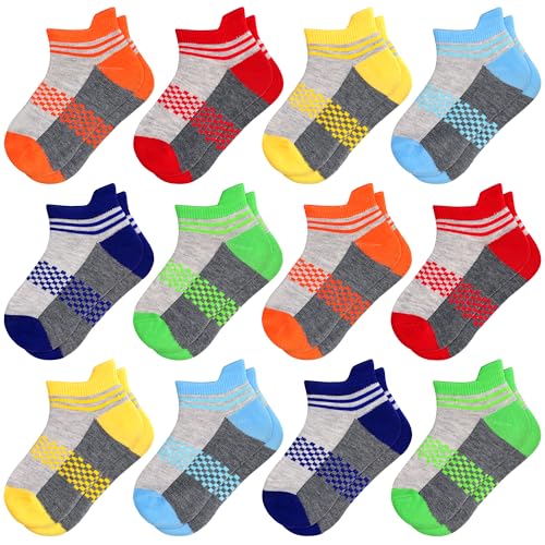 Kids Socks Boys Sock 12 Pairs Ankle Athletic Short Low Cut Socks for Boys Kids Girls 1-14 Years