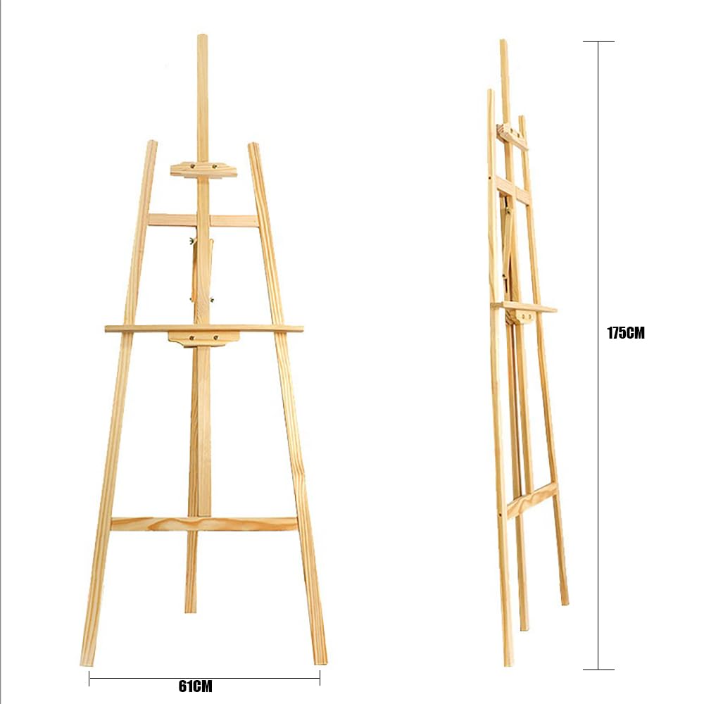 2PCS Caballete Madera，Caballete De Madera Natural De 175 Cm,Soporte Profesional Para Lienzo, Adecuado Para Niños y Adultos,Apto Para Pintura Acrílica,Óleo,Etc.,Herramienta De Arte Portátil