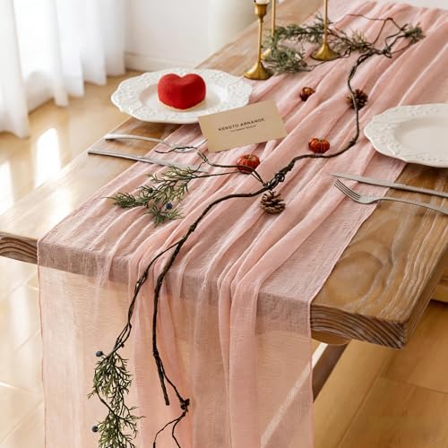 Keketoarrange 6pcs Pink Valentines Decor Table Runner Cheese Cloth Rustic