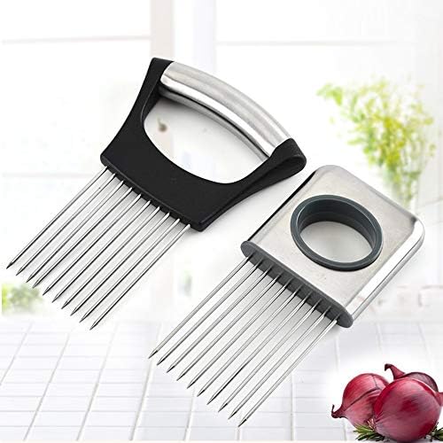 A-XINTONG 2-Pack Onion Holder, Stainless Steel Potatoes Onion Tomato Fruits Vegetables Meat Slicer Cutting Aid Holder Guide, Slicing Cutting Safe Fork Kitchen Gadget Accessories