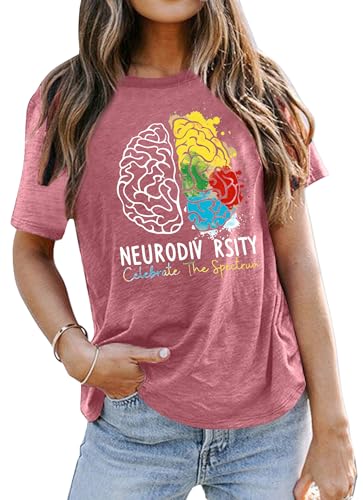 Neurodiversity Shirts Women: Autism Awareness Shirt ADHD Rainbow Graphic Tee Tops Short Sleeve Rbt Tshirt