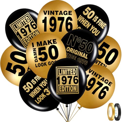 50th Black and Gold Balloons for 50th Birthday Party Decorations Balloons designed specifically for a 50th birthday 12inch Latex 24pcs Balloons for Party Supply