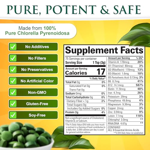 sunlit best usda organic premium chlorella tablets 1000 count  100 pure chlorella superfood supplement high in protein chlorophyll vitamins amp minerals  supports good health wellbeing