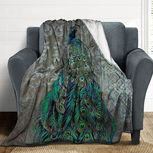 Couverture plaid flanelle paon 152x203 cm réversible lit