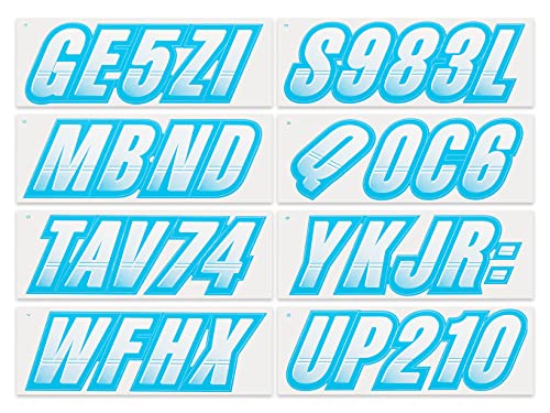 Image of Stiffie Techtron White /Sky Blue 3 inch Alpha-Numeric Registration Identification Numbers Stickers Decals for Boats & Personal Watercraft