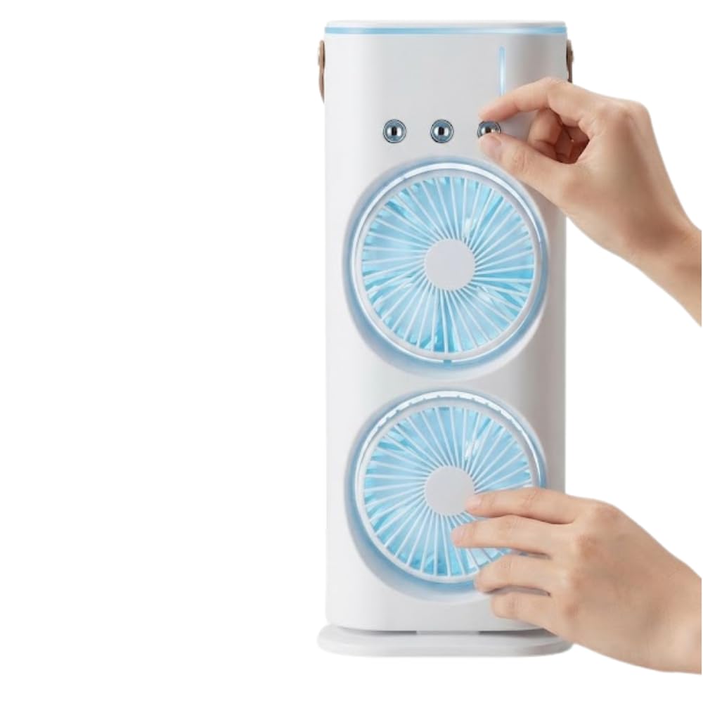 Drumstone (𝐒𝐩𝐞𝐜𝐢𝐚𝐥 𝟏𝟓 𝐘𝐞𝐚𝐫𝐬 𝐖𝐚𝐫𝐫𝐚𝐧𝐭𝐲) Portable Double Spray Air Cooler Fan with 4000mAh Battery, USB Rechargeable Mini Air Cooler, 3 Speed Mist Fan, 280ml Water-image-35