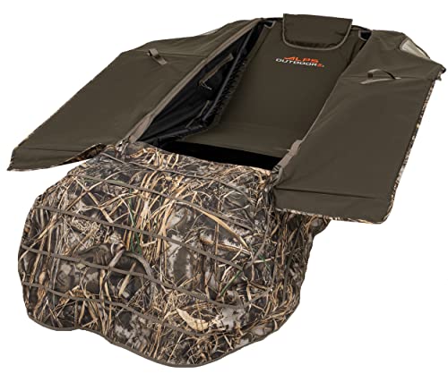 ALPS OutdoorZ Legend Layout Blind - Hunting Blind with Realtree MAX-7 Pattern, Zero-Gravity Chair Design, Waterproof Floor, Mesh Face Screen, Rear Zippered Door, and Backpack Carry Straps