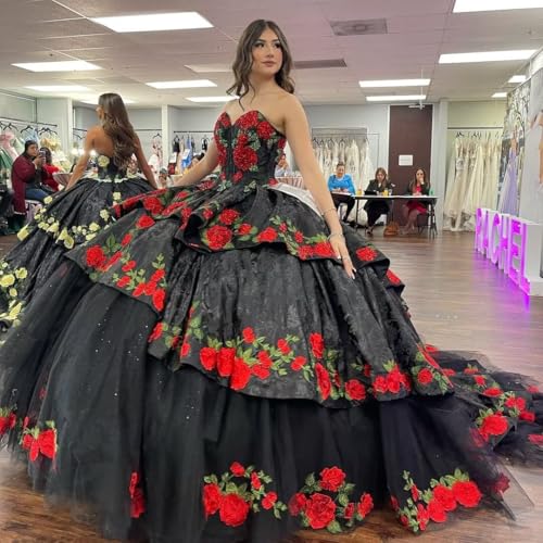 Youjiayi Strapless Embroidery Quinceanera Dresses with Train Lace Appliques Sweet 16 Dresses Sparkly Layered Long Ball Gown4