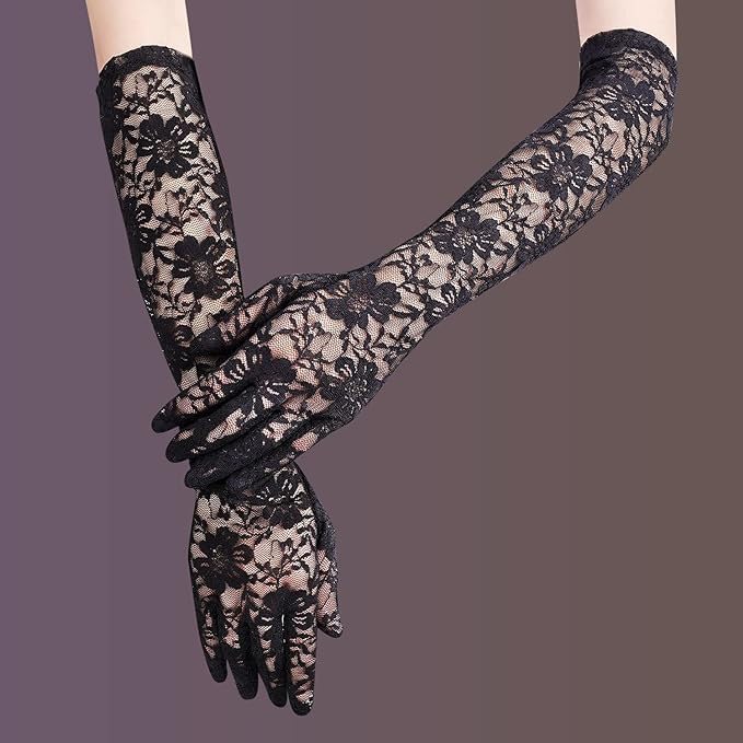 Long Lace Wedding Bridal Gloves Women Lady Goth Punk Vintage Elegant Long Black Lace Floral Opera Dance Glove Girls Costume Masquerade Party Elbow Length Gloves2