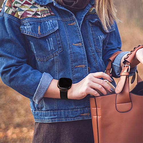 Image of Amzpas Bands Compatible with Fitbit Versa 3 Fitbit Sense, Breathable Stainless Steel Loop Mesh Magnetic Adjustable Wristband for Fitbit Versa 3 / Sense for Women and Men