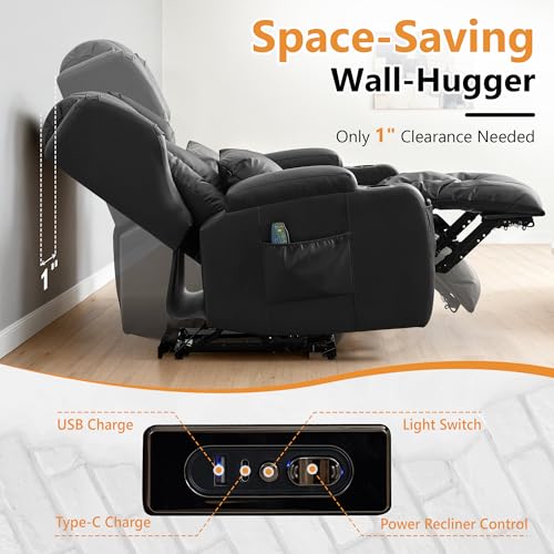 Image of Oprisen Wall Hugger Power Recliner Chair Set of 3, Overstuffed Home Theater Seating w /Heat Massage Electric Movie Gaming Sofa Reclining Sleeper Chair with LED Light /Lumbar Pillow /Cup Holders