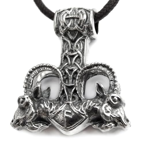 Large Thor Hammer Mjolnir Necklace 925 Sterling Silver - Odins Viking Pendant with Thors Goats and Runes - Mens Pagan Nordic Norse Mythology Jewelry for Men - Handmade - 1oz (27 g)
