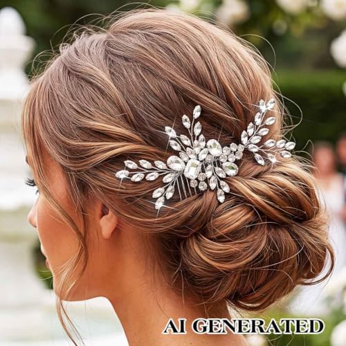Peine de cabello nupcial con cristales plateado miniatura 5