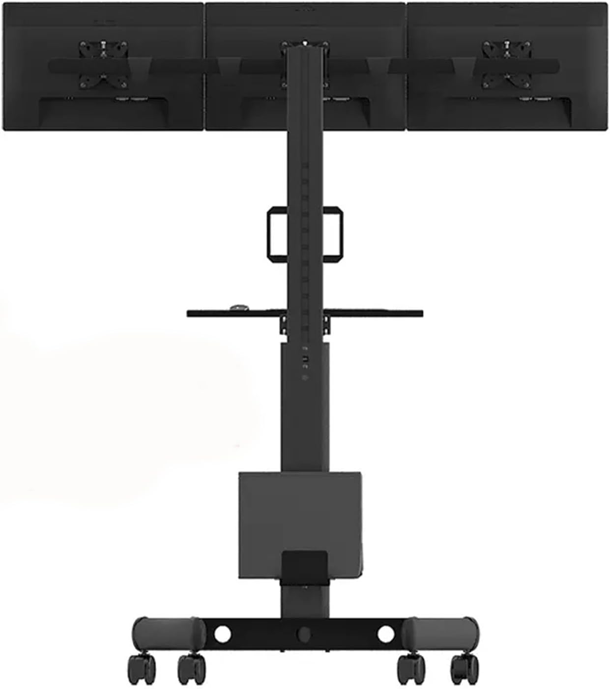 Rolling Computer Cart Adjustable Mobile Pc Standing Workstation, Three Monitor Mobile Standing Desk, Rolling Sit Stand Workstation for 3 Monitors,17