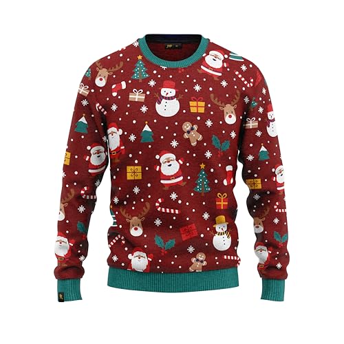 JAP Christmas - Jersey Navideño - Muñeco de Nieve y Papá Noel - Ajuste Libre de picazón - 7/8 Años