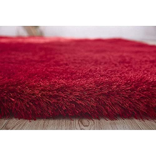 Image of A R Creations Anti Slip Fluffy Fur Plain Area Rug Made with Polyester and Microfiber for Home Office Kitchen Living Room Bedroom and DiningHall (5x7 Feet, Red