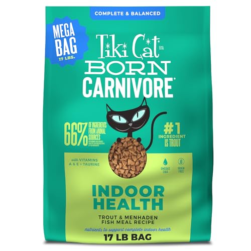 Image of Tiki Cat Born Carnivore Indoor Health Trout & Menhaden Fish Meal, Dry Cat Food for Adult Cats, 17 lbs. Mega Bag