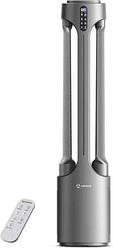 AIRMATE Ventiladores de torre sin aspas con purificador de aire, gran volumen de aire de 1500 CFM, ventilador de pie 2 en 1 de 45 pulgadas para