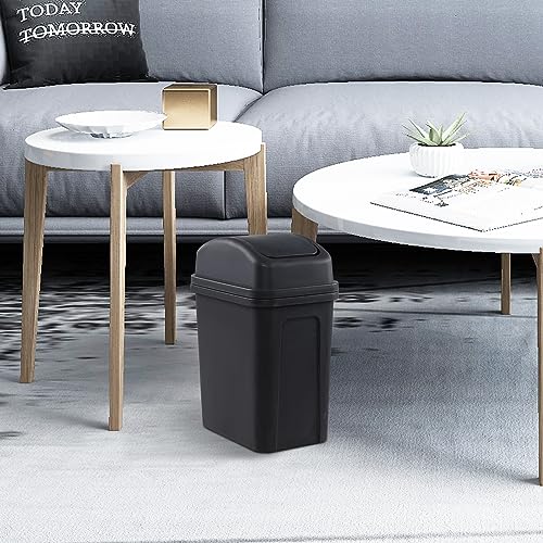 Image of Rosebloom 2 Gallon Swing Top Trash Can, Small Plastic Garbage Bin with Lid | Under Desk Trash Bins, Waste Basket with Swing Lid for Bathroom, Bedroom, Restroom, Kitchen, Dormitory