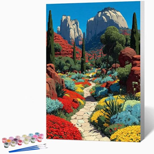 風景 ペイントバイナンバーキット漫画 数字油絵 塗, DIY手描き油絵セット(ブラシ3本とアクリル絵の具を含む)、キャンバスセット、家の壁の装飾ギフト,誕生日プレゼント女性 60*80CM フレームなし -WX251061N
