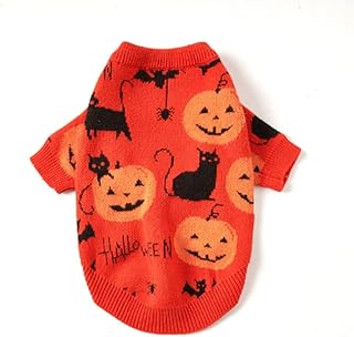 Anelekor umpkin Halloween Dog Cat Sweater Holiday Theme Puppy Knitwear Warm Pet Clothes Winter Doggy Sweatshirt for Small Medium Dogs Halloween Dress (Pumpkin, Large)