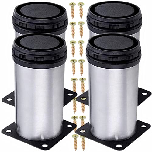 AOWISH 4er-Pack Edelstahl-Möbelbeine, Möbelfuß, verbesserte und verdickte Schrank-Metallbeine, 5.1 cm Durchmesser, Regale, Sofa, Küche, verstellbare Füße mit 16 Schrauben (10.2 cm/100 mm - Silber) Cover