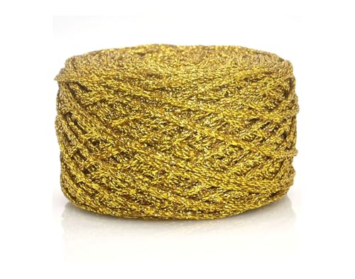 Esuikelut Metallic Glitter Yarn for Crochet & Knitting Fine 2 Light Weight Worsted for Crochet Knitting 35g 1.23oz 145 Yards Soft Craft Sparkle Yarn (Gold)