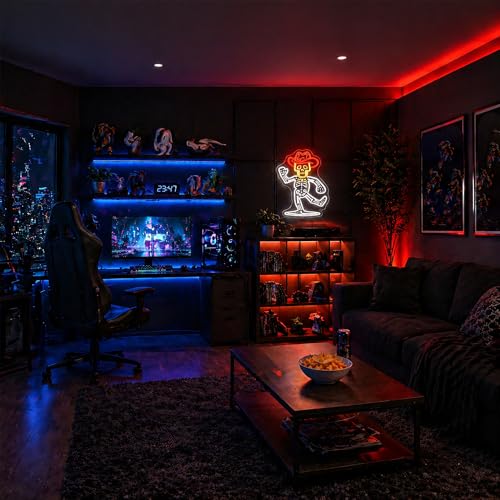 Image of Cowboy Skeleton Neon Sign for Wall Decor Skull Light Up Sign Hallowmas Led Signs for Room Party Home Wall Decor USB Powered