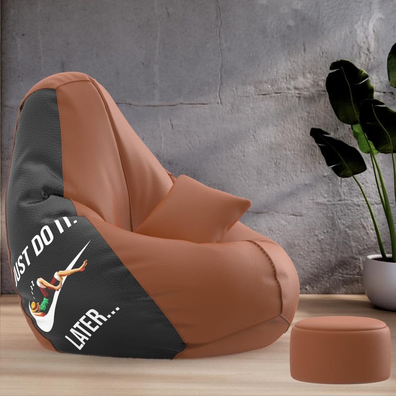 Image of Biggie Bean Bag Chair with Beans Filled 4XL Evergreen Classics Bean Bag-Loud Prints-Soft Landings-Styled with Free Cushion & Footrest (Matching Color : Printed Do It Later-Tan-Brown)
