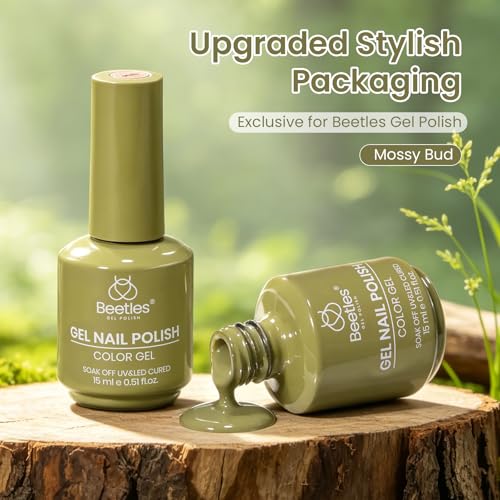 Image of Beetles Green Gel Polish - Mossy Bud 15ML /0.51Fl Oz, Olive Green Gel Nail Polish, Color-Matched Bottle, Soak-Off UV LED, Long-Lasting Holiday & Fall Nails Art for DIY Beginners & Salon Pros