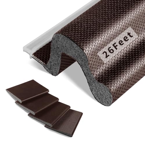 Image of 26 Feet Long Reach Weather Stripping Seal With 4 PCS Corner Seals, V-Shaped Replacement Strip Foam Kerf Insulation for Door Frame (Brown)