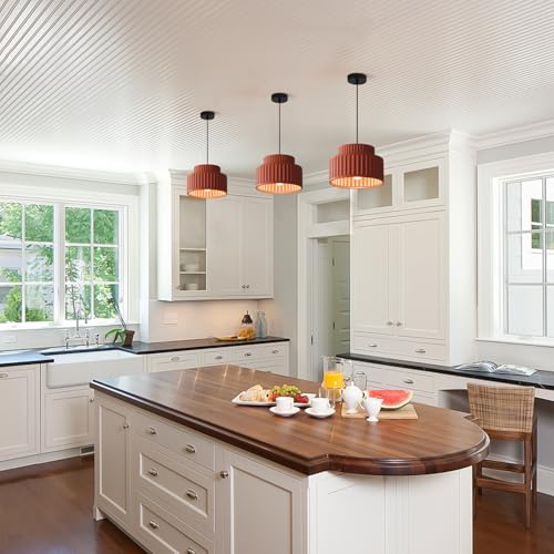 Magiroz Mid Century Modern Nordic Pendant Lights Kitchen Island Vintage 1 Light Single Hanging Light Fixture with Orange Red Resin Shade Colorful Round Pendant Lighting for Dining Room Hallway MPL33-R by Magiroz - Used condition - Image 7