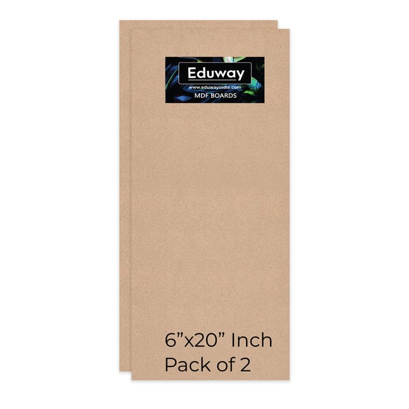 Image of Eduway 6x20 Inch MDF Board Wood Sheet for Mandala , Lippan, Resin Art & Craft, 4mm Thick, Pack of -2 - Premium Cardboard Material for Artists, Art and Craft Students - Hard Cutout in Small and Large Sizes (15x50 cms)