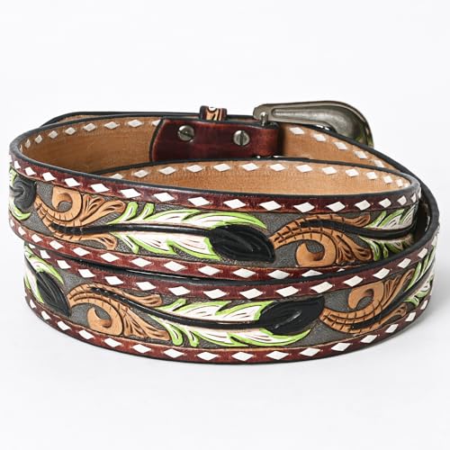 American Darling Large Beautifully Hand Tooled Grey Genuine Leather Belt Men and Women Western with Removable Buckle3