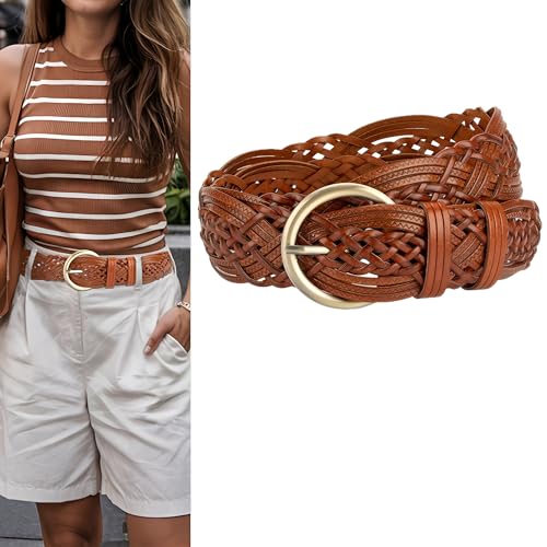 Women's Wide Braided Leather Belts Adjustable Casual Waist Strap for Jeans Dresses Everyday Outfits2