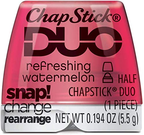 ChapStick Duo Half Lip Balm, 8 Hour Moisture, 0.194 Ounce, Refreshing Watermelon Flavor (Pack of 6)