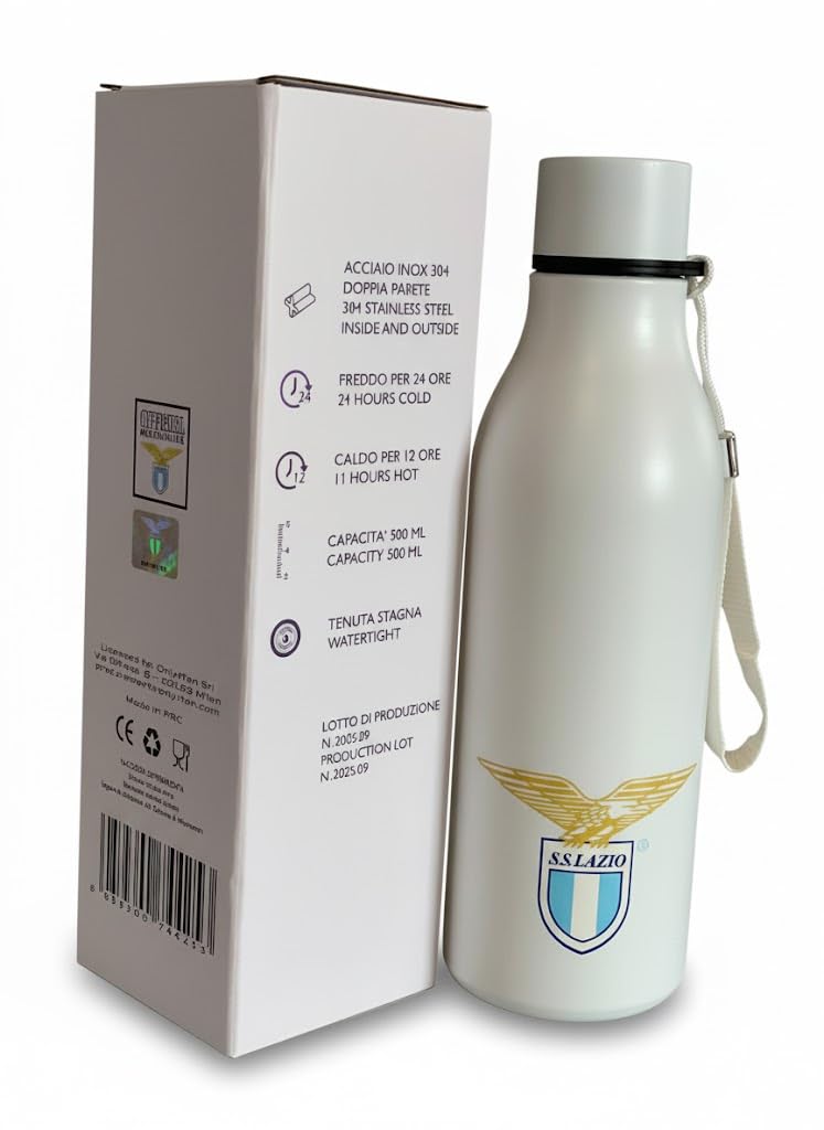 Only4fan S.r.l. Ss Lazio Trinkflasche/Thermosflasche mit Zugband, offizielles Produkt, Unisex, Erwachsene, weiß, einzigartig